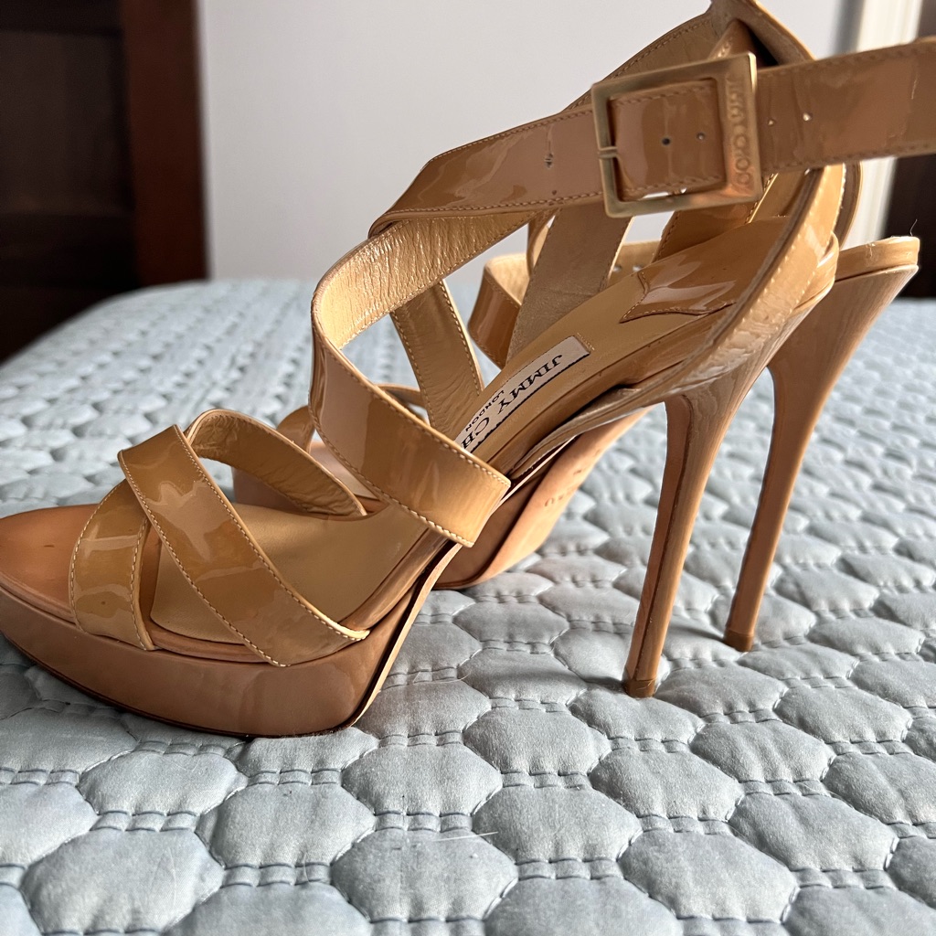 Jimmy Choo Strappy 4.5 In Open Toe Heals